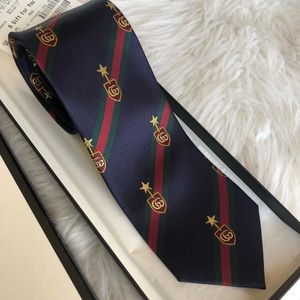 Gucci Blue Web Crest Silk Tie for Men